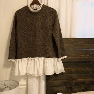 Brown Tweed Tunic with Ruffle Detailing